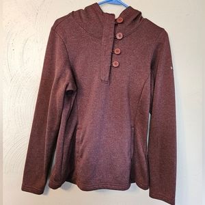 Columbia Hooded 1/4 Button Fleece Pocket Pullover Warm Stretchy Women's Medium